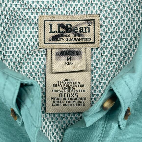LL BEAN Shirt Womens M Vented Camp Fishing Roll Tab Sleeve Hunting Mesh Green - Picture 5 of 13